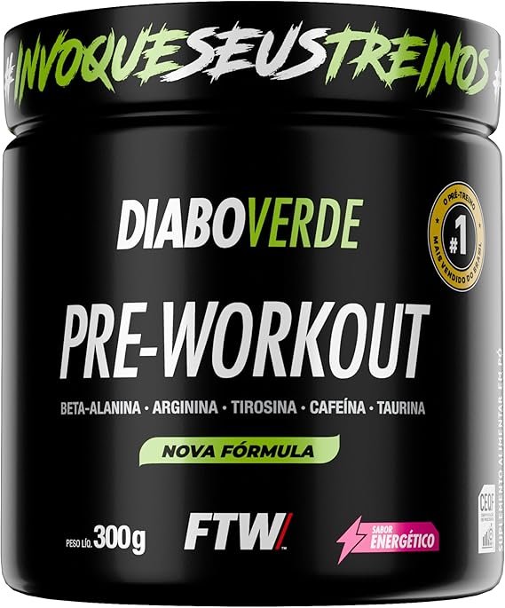 FTW Pré-Treino Diabo Verde em Pó com Cafeína, Aminoácidos Beta‑Alanina e Arginina para Treinos e Atividades Físicas - Pote 300 g (Energético)