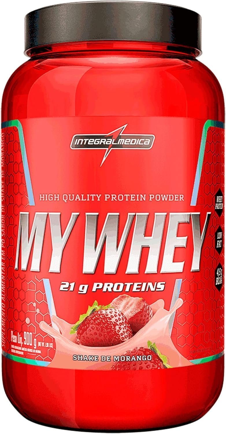 Integralmedica My Whey Proteína em Pó Sabor Morango – 21g de Proteína por Porção – Alta Concentração de BCAAs – Pote 900g