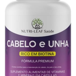 Cabelo e Unha Vitamina para Crescimento Capilar Unhas Fortes e Pele Saudável com Biotina Zinco e 16 Vitaminas Essenciais 60 Cápsulas da NUTRI-LEAF Saú